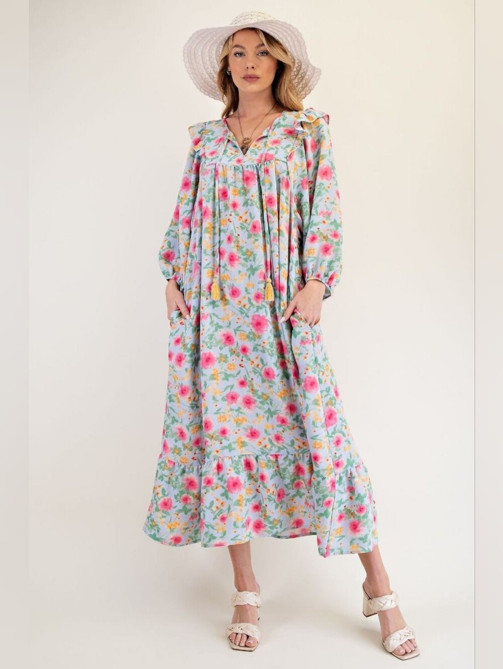 NWT Printed Rayon Nylon Floral Maxi Dress Size S